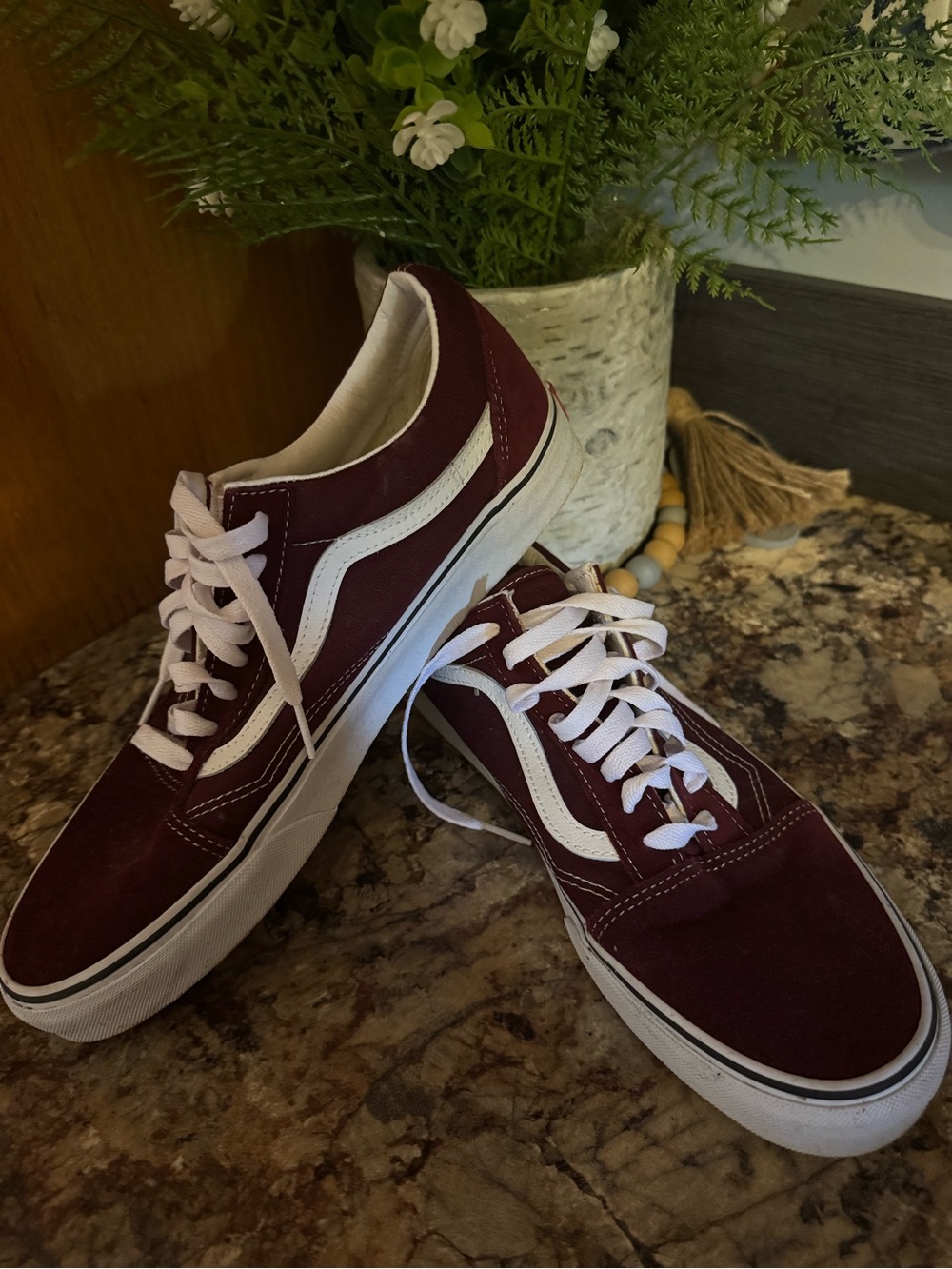 Vans Men's Burgundy Low-Top Sneakers with White Side Stripe
